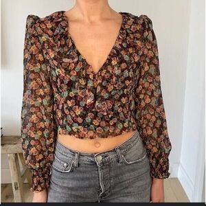 Zara Floral Chiffon Puff Sleeve Top